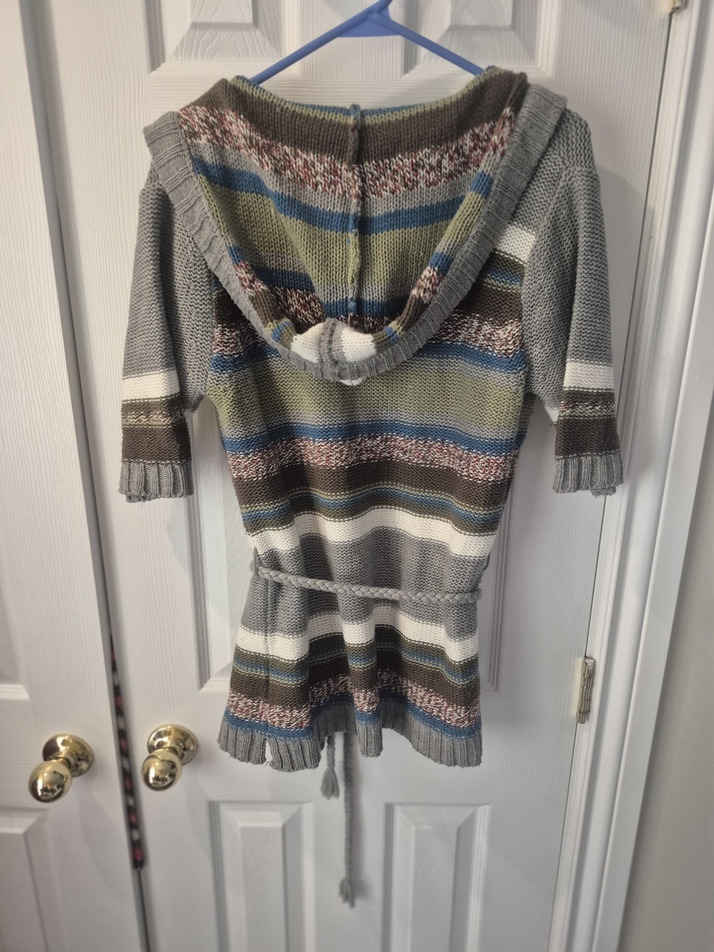 Streetwear Society Hooded Striped Belted Cardigan Sweater L 22” PTP Boho - Picture 4 of 7